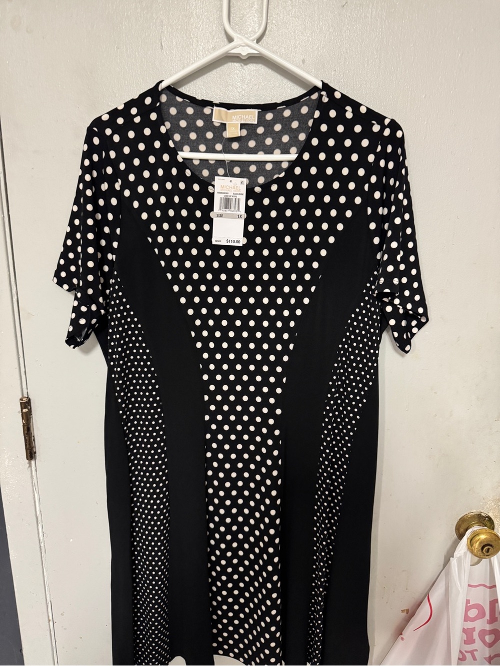 MICHAEL Michael Kors Black and White Polka Dot Panel Mini Dress